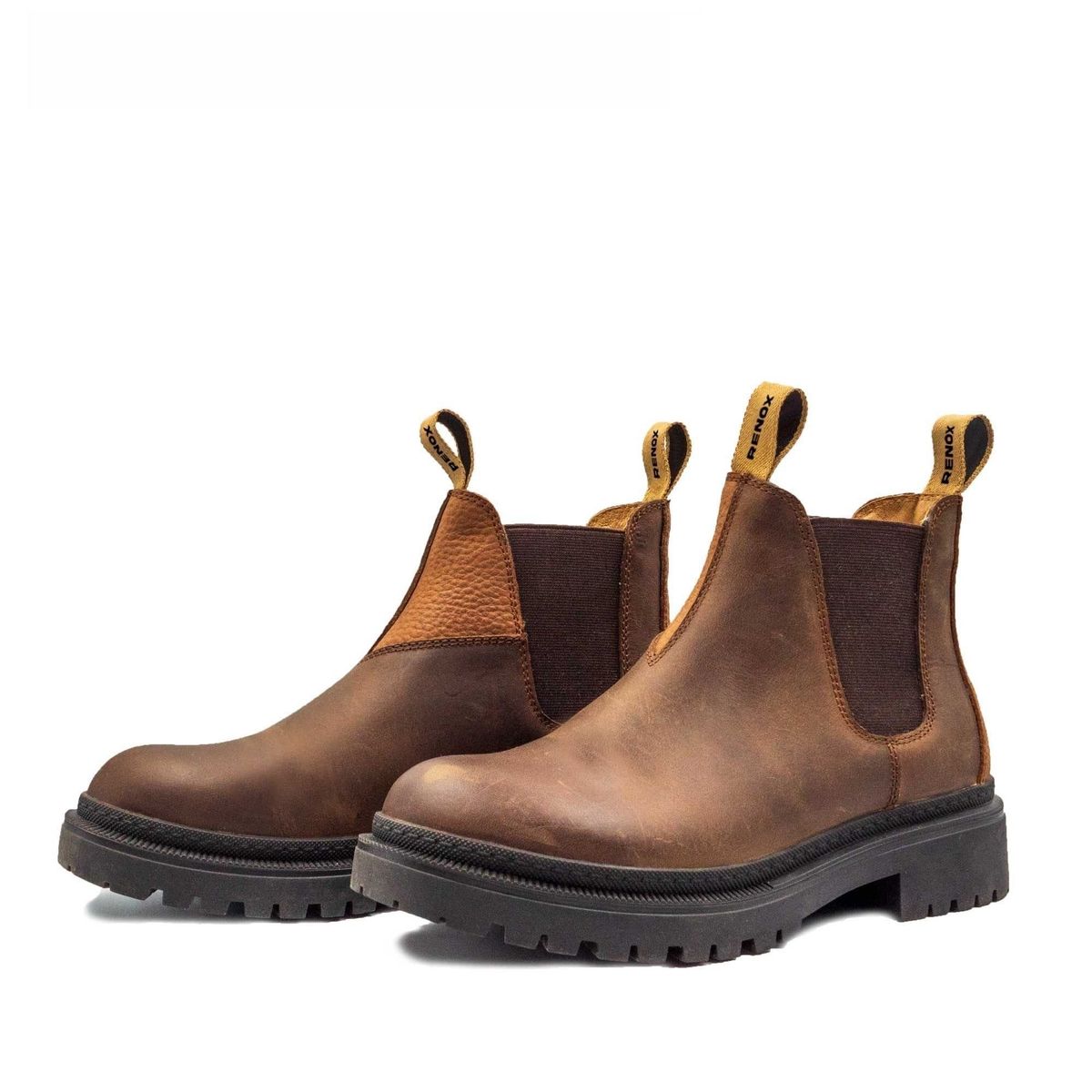 RENOX - Botín Cuero Impermeable Chelsea Mujer Renox Café Resistente Agua