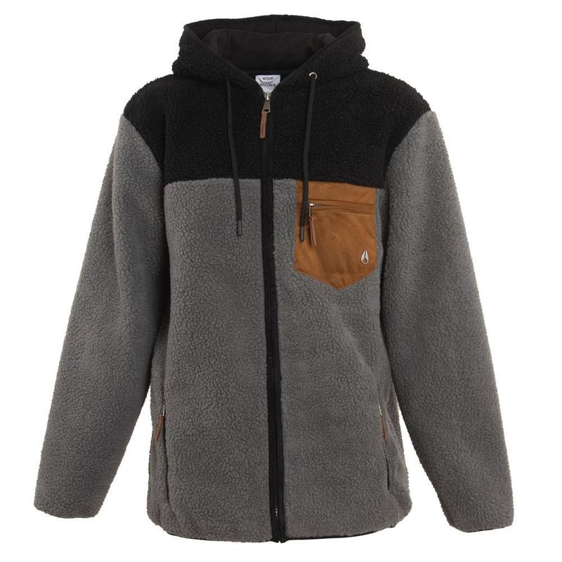 NIXON - Poleron Men Sherpa Full Zipper Grey Black Brown - Gris