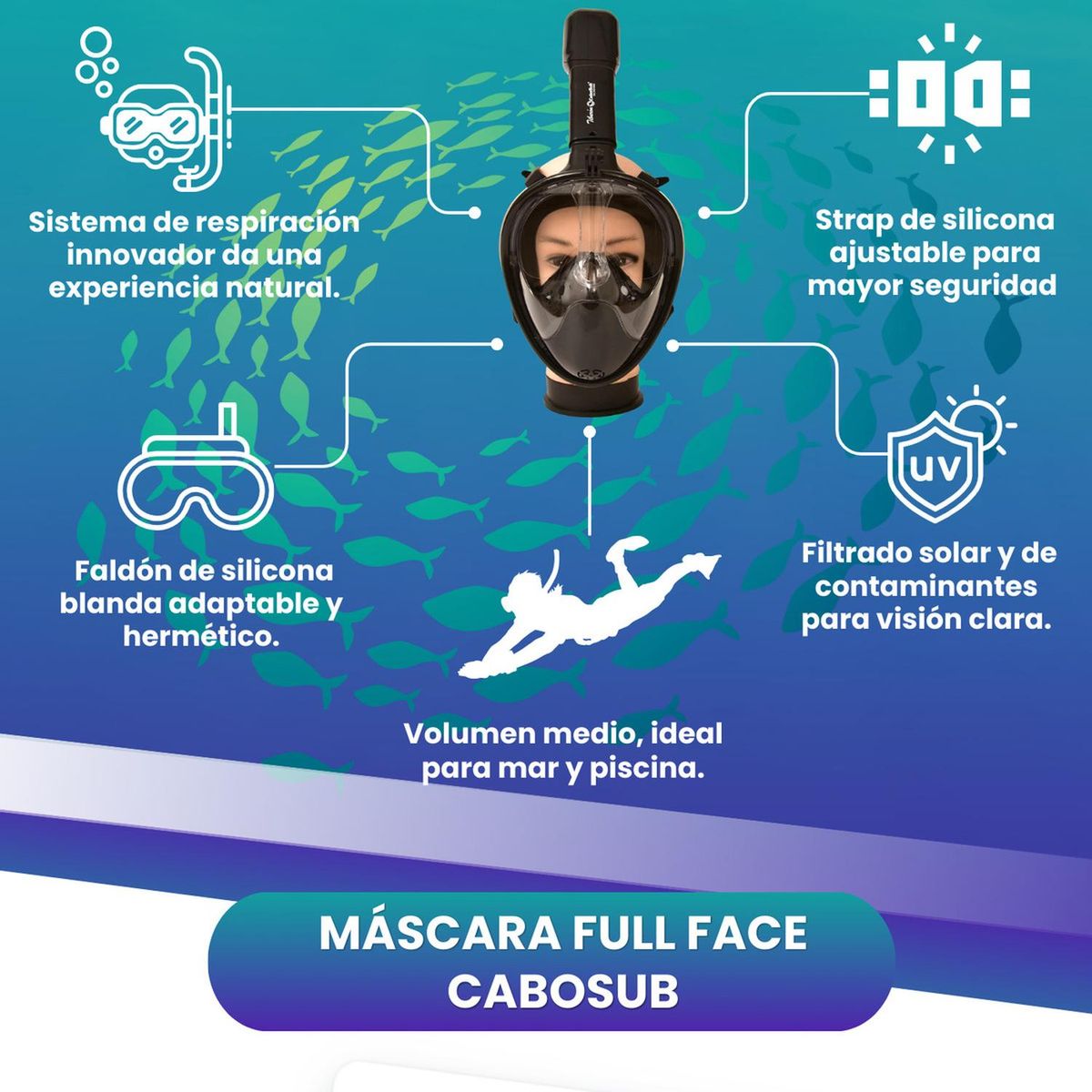 CABOSUB - Máscara Full Face Gopro - Negro LXL