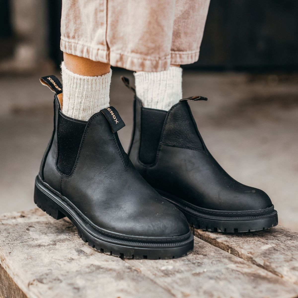 RENOX - Botín Cuero Chelsea Negro Mujer Renox Outdoor Antideslizante