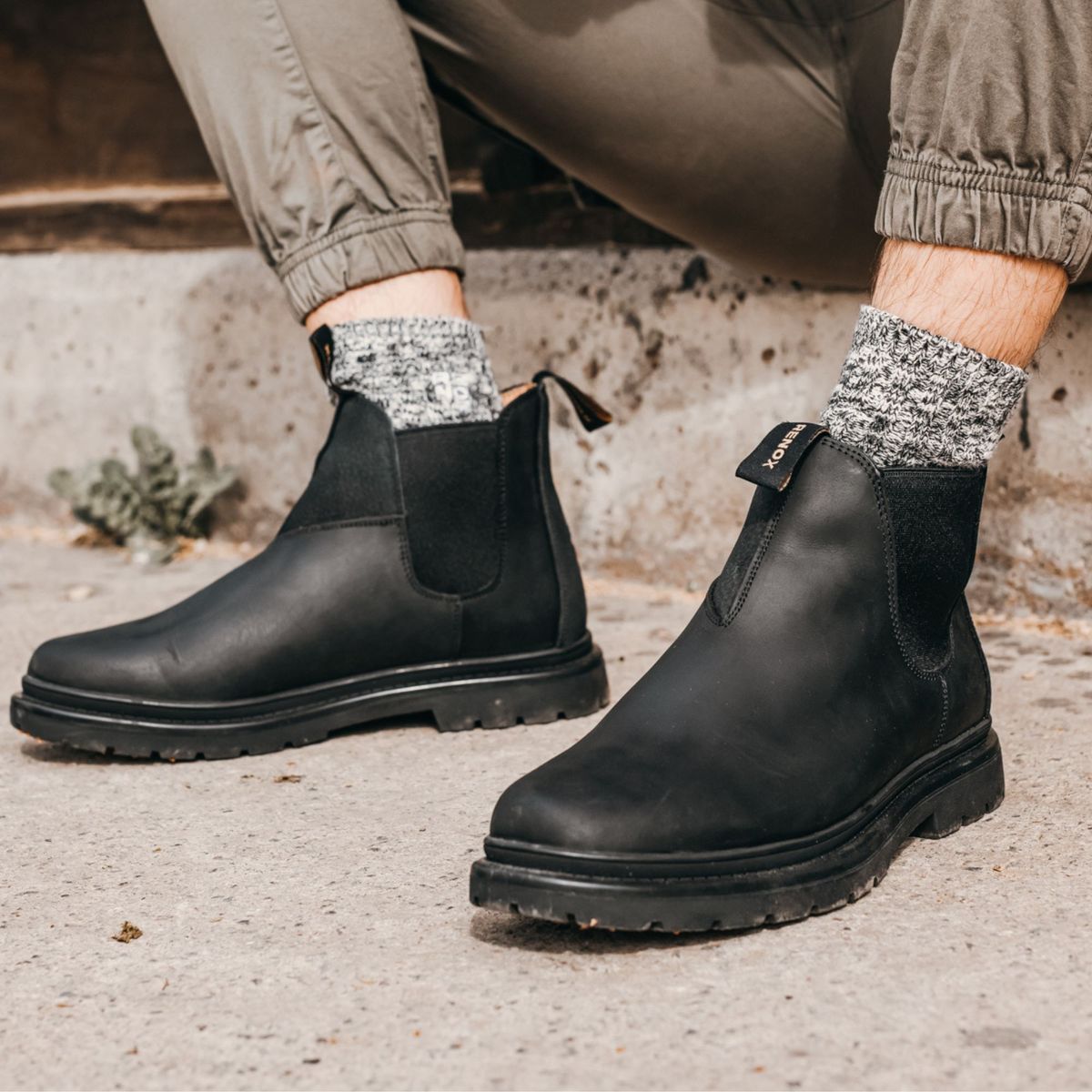 RENOX - Botín Cuero Chelsea Hombre Renox Negro Antideslizante Outdoor