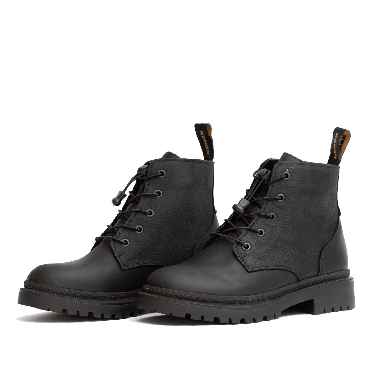 RENOX - Botín Cuero Mujer Renox Negro Cordón Outdoor Antideslizante