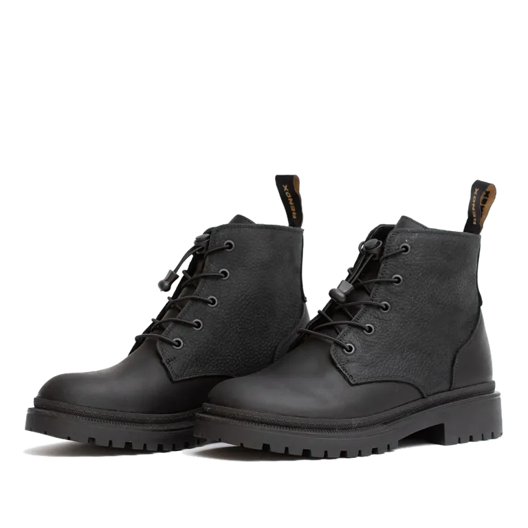Botín Cuero Mujer Negro Cordón Outdoor Antideslizante