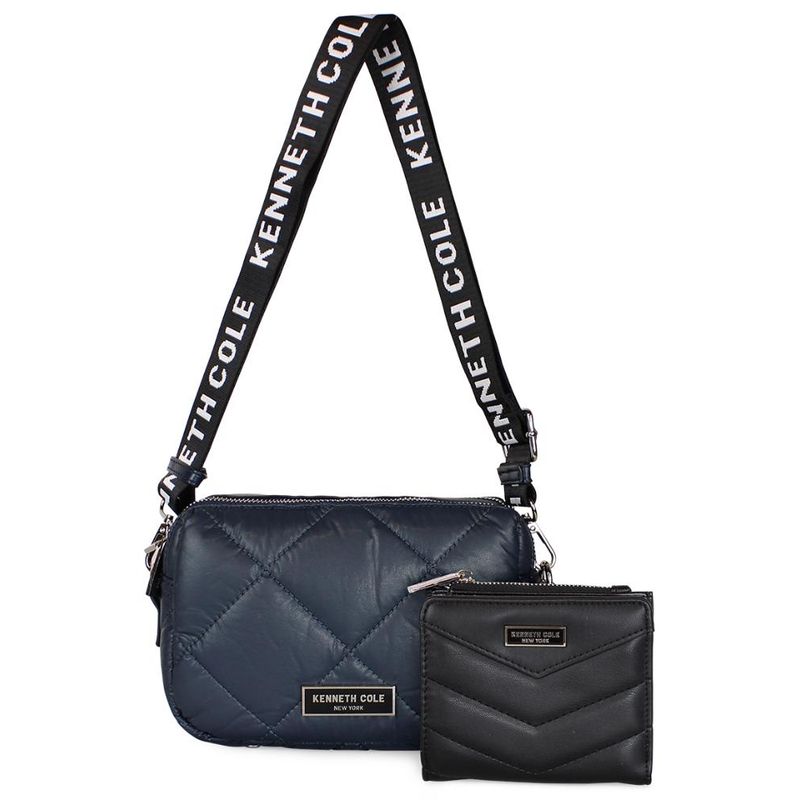 KENNETH COLE - Cartera acolchada Peyton + billetera Abella azul Kenneth Cole