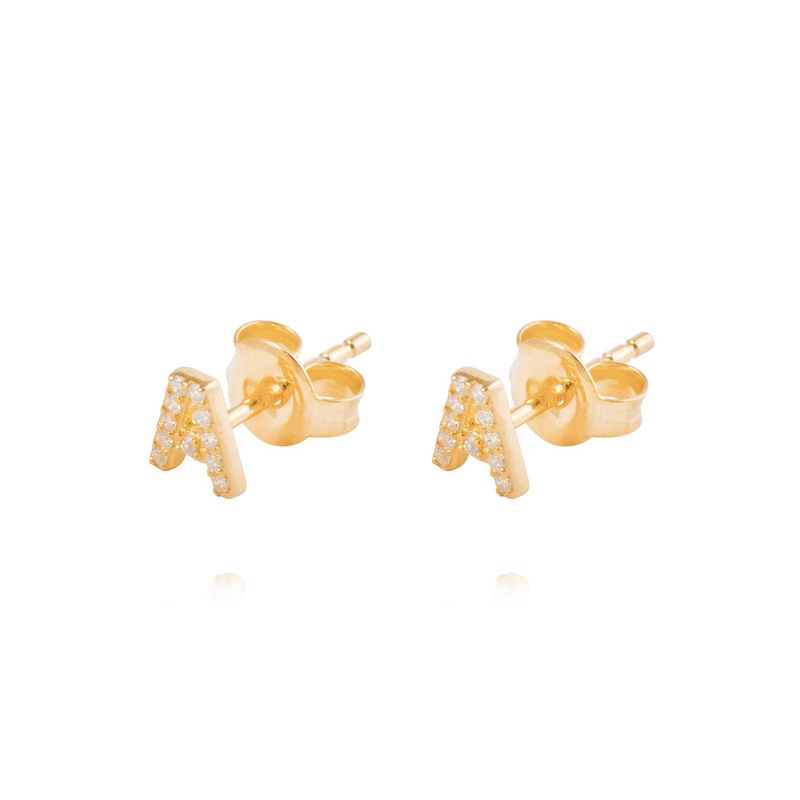 JB JOYAS BARON - Aros de Plata Esterlina 925 Letra A Bañado en Oro 14kt