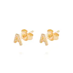 JB JOYAS BARON - Aros de Plata Esterlina 925 Letra A Bañado en Oro 14kt