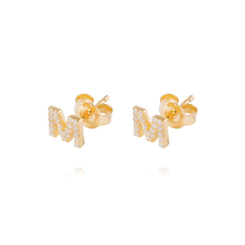 JB JOYAS BARON - Aros de Plata Esterlina 925 Letra M Bañado en Oro 14kt