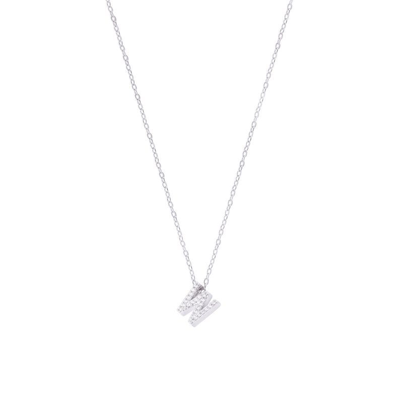 JB JOYAS BARON - Collar de Plata Esterlina 925 Dije Letra W Circón