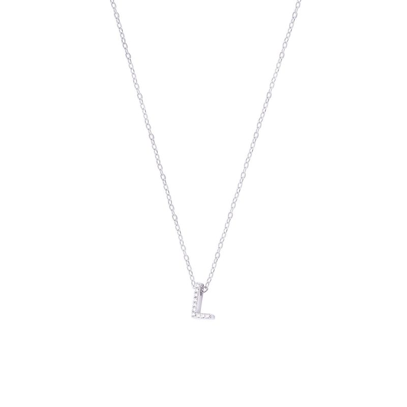 JB JOYAS BARON - Collar de Plata Esterlina 925 Dije Letra L Circón