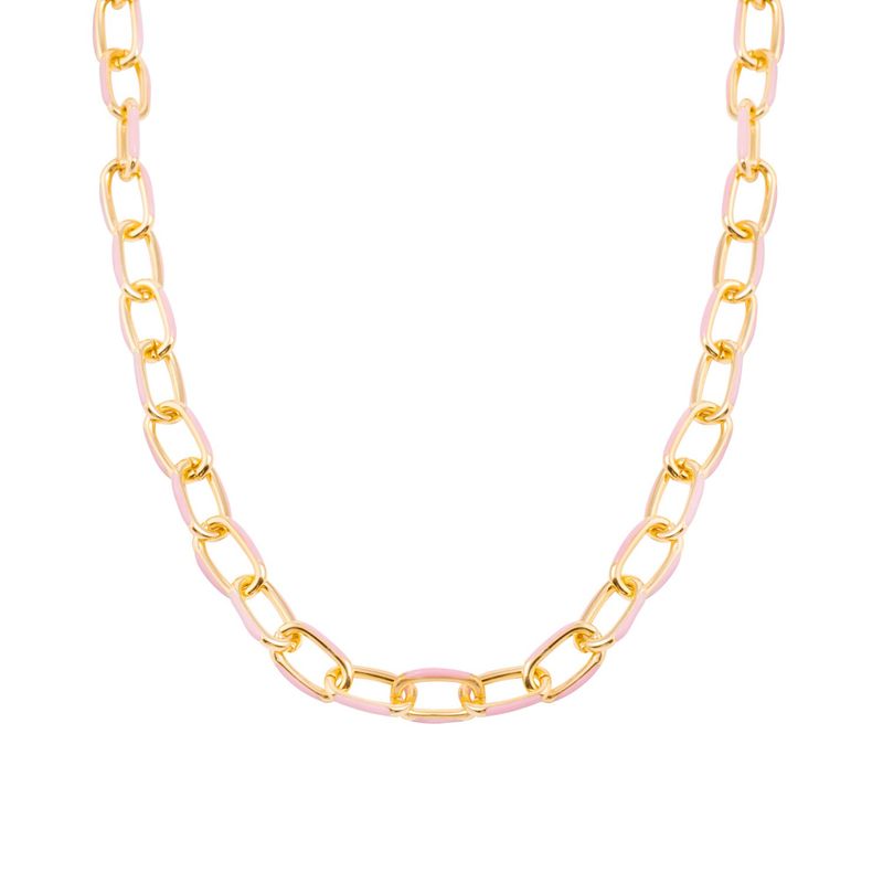 JB JOYAS BARON - Collar de Plata Esterlina 925 Eslabones rosados Bañado en Oro 14kt
