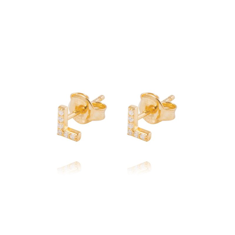 JB JOYAS BARON - Aros de Plata Esterlina 925 Letra L Bañado en Oro 14kt