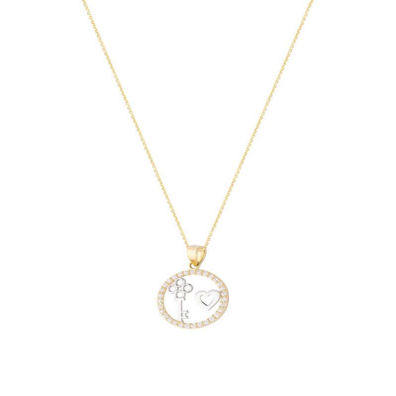 JB JOYAS BARON - Collar de Oro Amarillo 18kt Corazón y Llave Circonitas