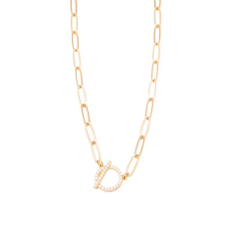 JB JOYAS BARON - Collar de Plata Esterlina 925 Broche Eslabones circones en Oro 14kt