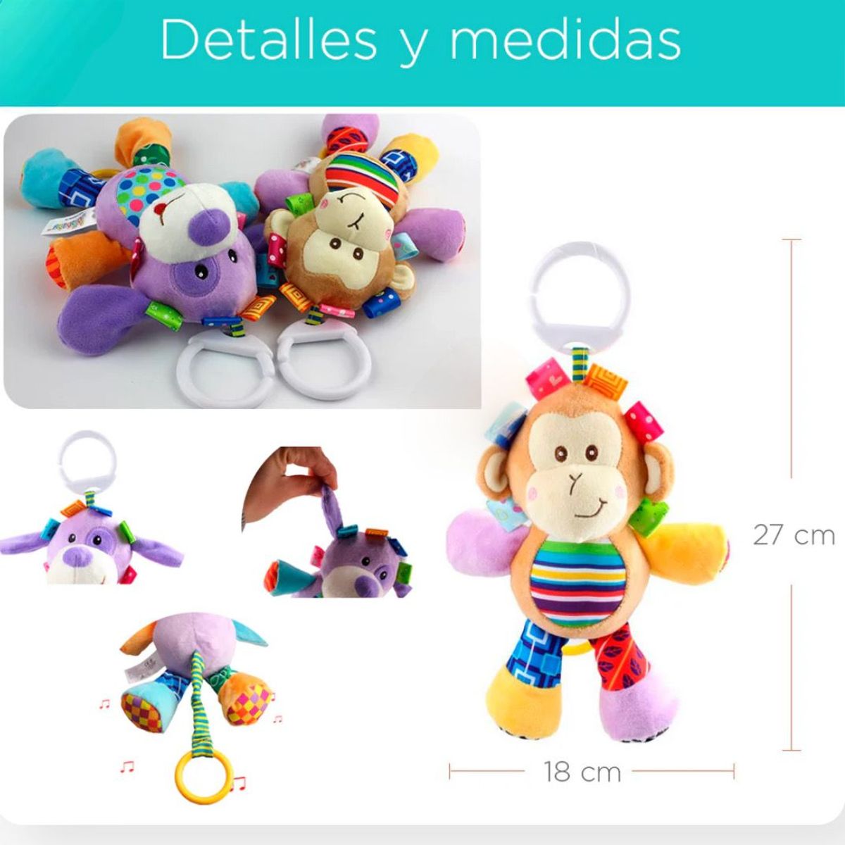 GENERICO - Peluche Estimulación Sensorial Bebé Con Sonajero Y Colgador