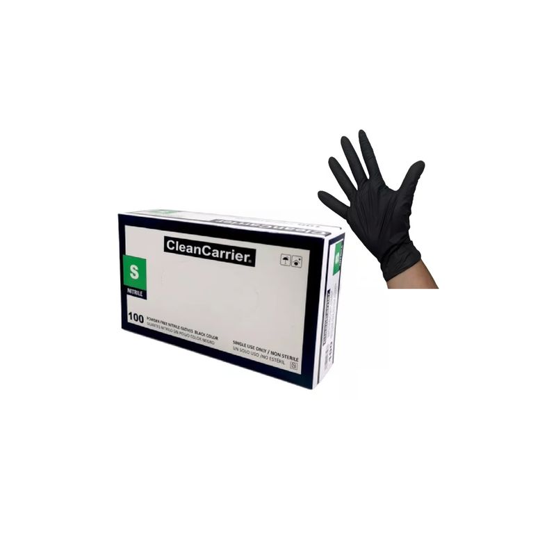 CLEANCARRIER - Guantes Nitrilo Negro S/polvo Talla S Cleancarrier 100 Unid