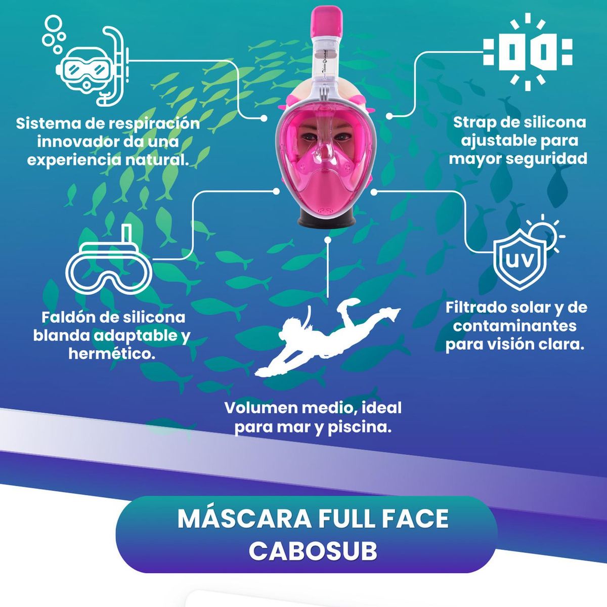 CABOSUB - Máscara Full Face Gopro - Rosa SM