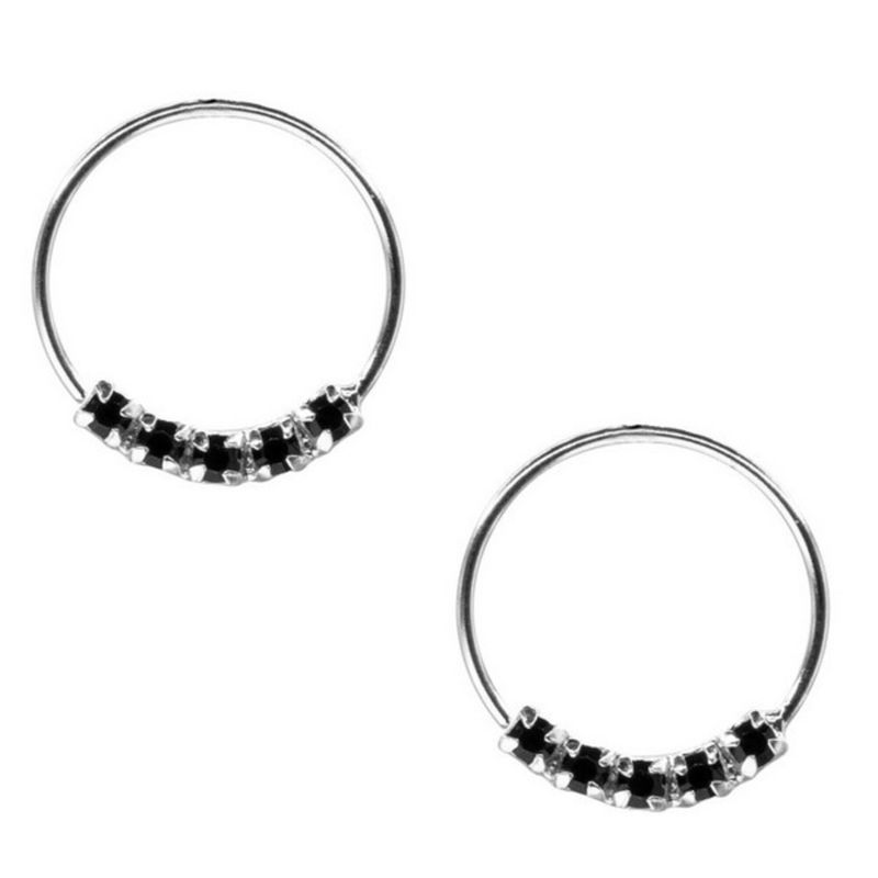 GENERICO - Aro Plata 925 Piercing Circones Negros Regalo