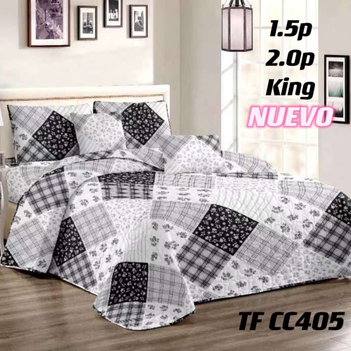 GENERICO - Quilt de Verano 2 plazas Color Gris TFCC405