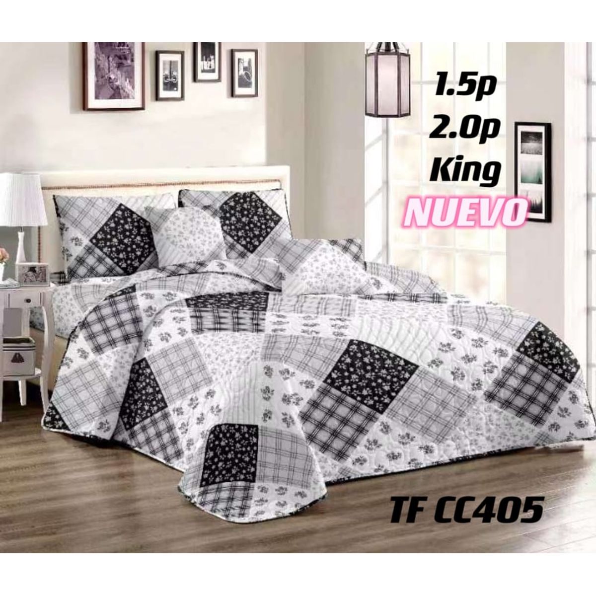 GENERICO - Quilt de Verano 2 plazas Color Gris TFCC405