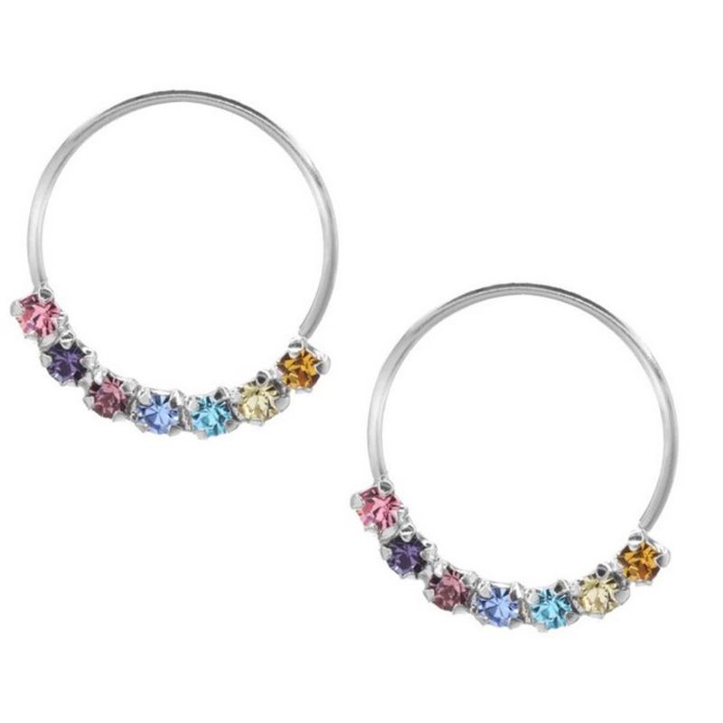 GENERICO - Aros De Plata 925 Piercing Circones Arcoiris 12 Mm
