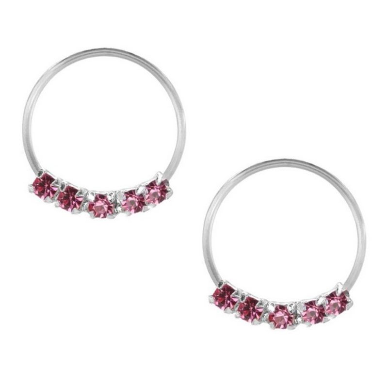 GENERICO - Aro Plata 925 Piercing Circon Rosa Regalo