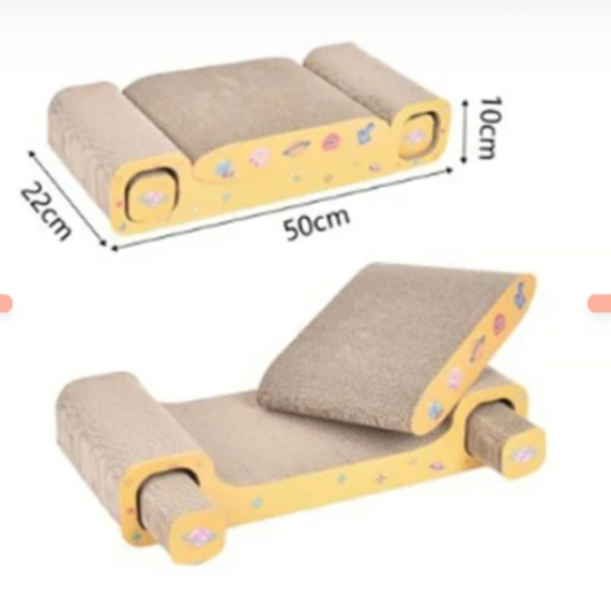 GENERICO - Rascador 3 En 1 Para Gato Amarillo 22 X 50 X 10 Cm