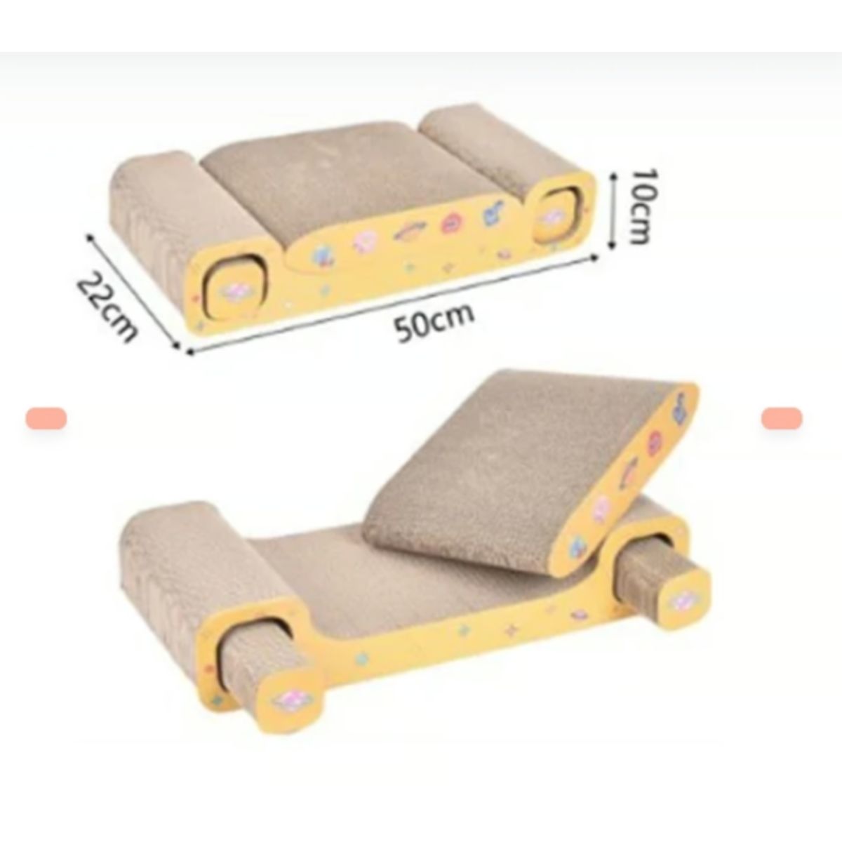 GENERICO - Rascador 3 En 1 Para Gato Amarillo 22 X 50 X 10 Cm