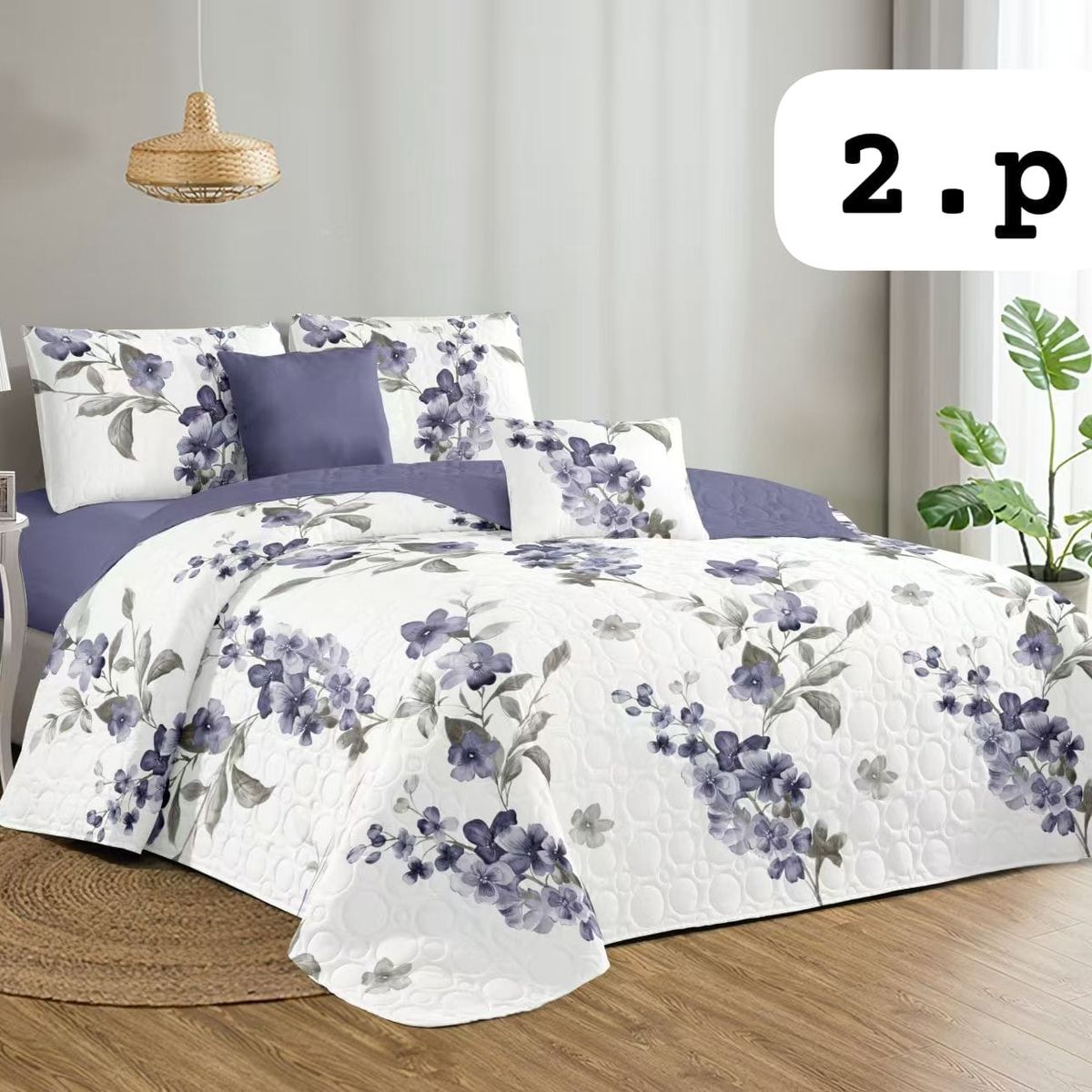 GENERICO - Quilt de Verano 2 plazas Color Blanco con Diseño TF105