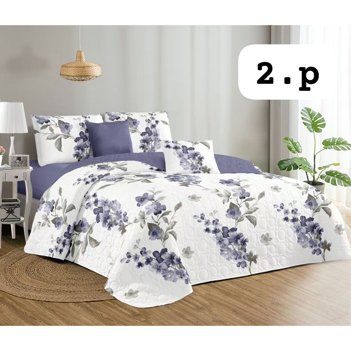 GENERICO - Quilt de Verano 2 plazas Color Blanco con Diseño TF105