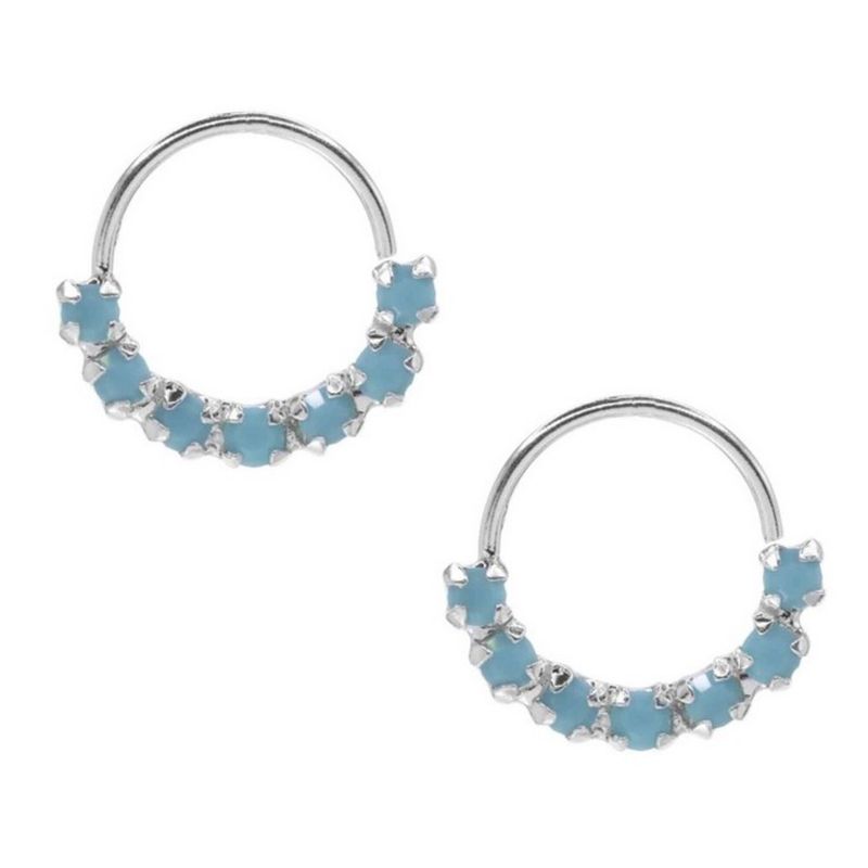 GENERICO - Aro Plata 925 Piercing Celeste Caja De Regalo