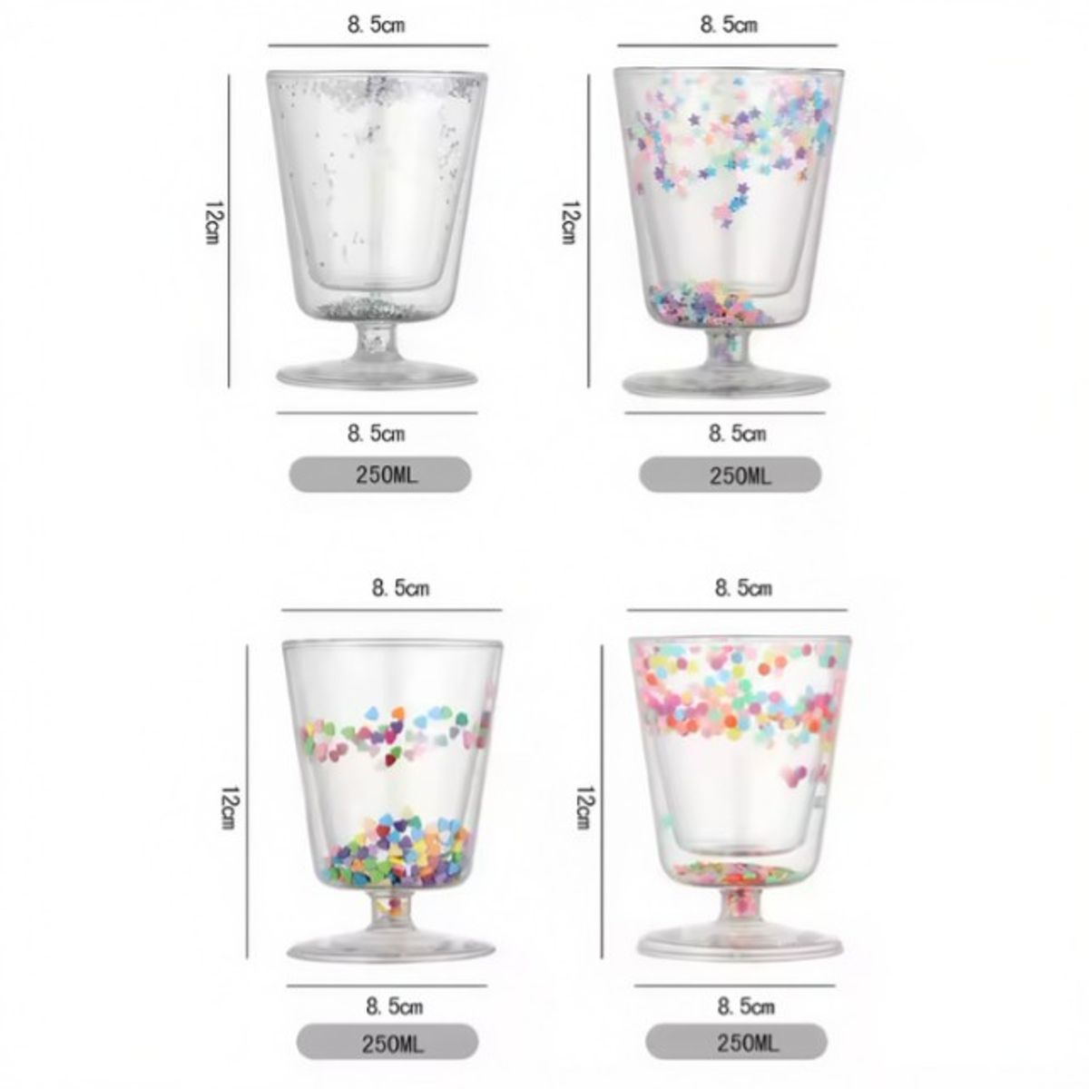 TODOK - Vaso de Vidrio de Doble Pared con Aislamiento y Purpurina T-00044