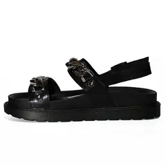 CHICBOMB - Sandalia de Plataforma Negras Con Cadenas Plata