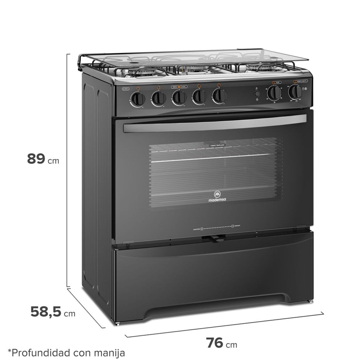 MADEMSA - Cocina a Gas 5 Platos Mademsa Triple Llama M 940 T Negra