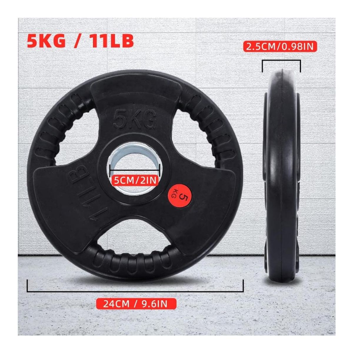 AK SPORT - Disco 5 kg PAR Engomado Entrenamiento Fuerza y Resistencia