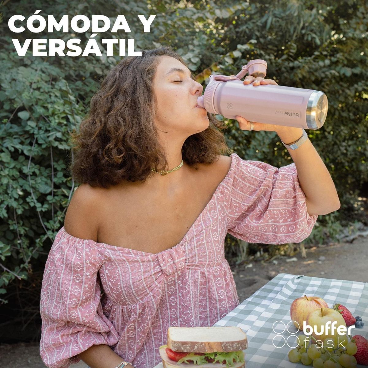 BUFFER FLASK - Termo Botella Agua Termica Acero Inox Buffer+Tapa - Rosa