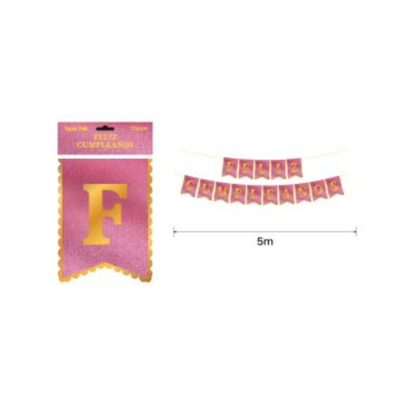 GENERICO - BANDERIN PARA FIESTA  15 PCS 5 M