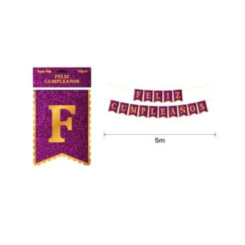 GENERICO - BANDERIN PARA FIESTA  15 PCS 5 M