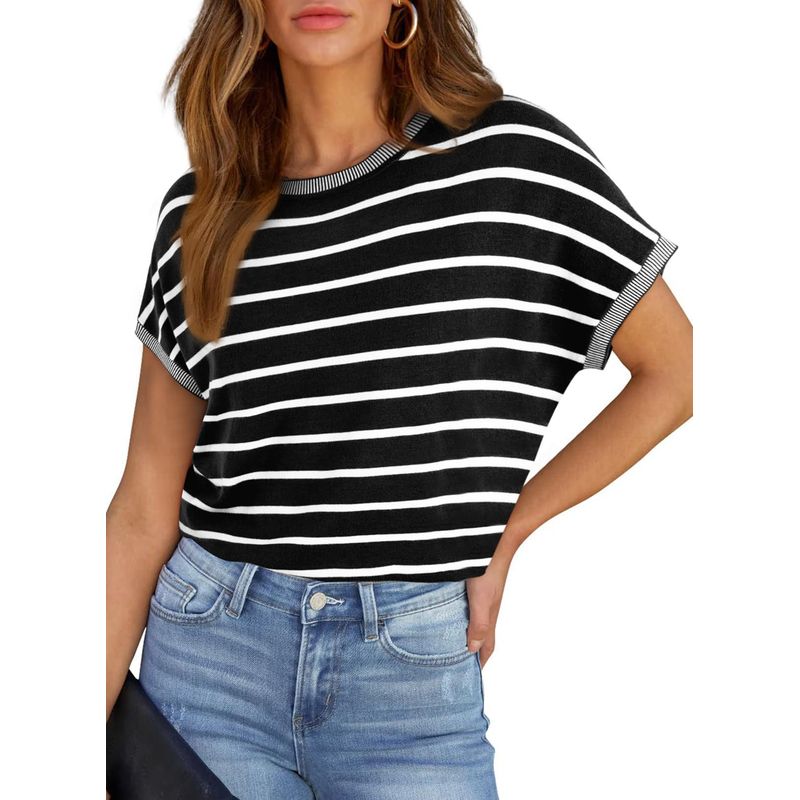 RURUTOTO - Camiseta Manga Corta De Rayas Mujer Negro