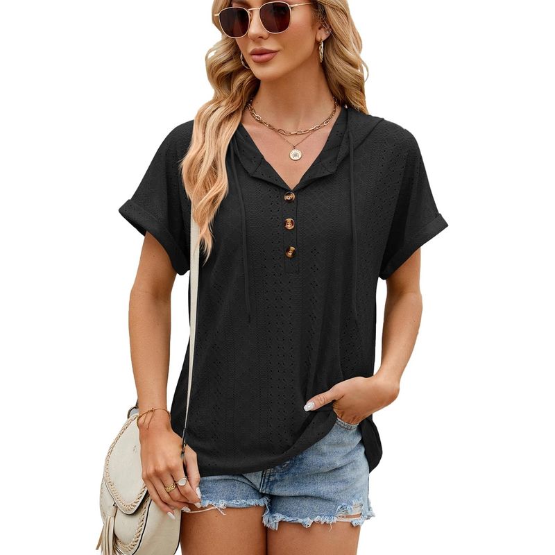 RURUTOTO - Polera Manga Corta Con Capucha Mujer Negro