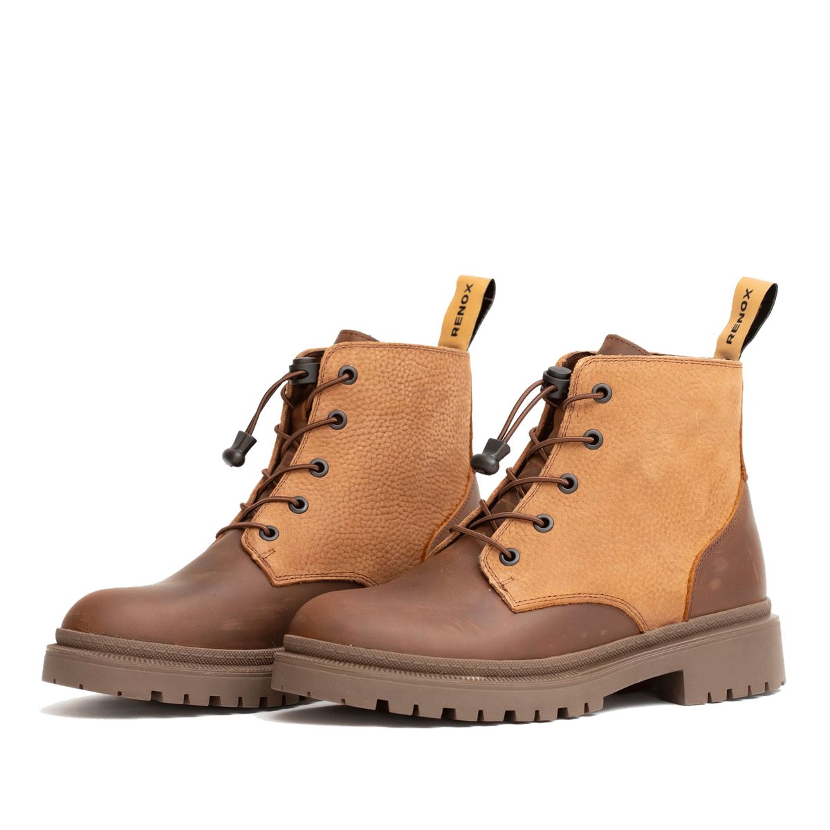 RENOX - Botín Cuero Mujer Renox Café Cordón Outdoor Antideslizante Outdoor