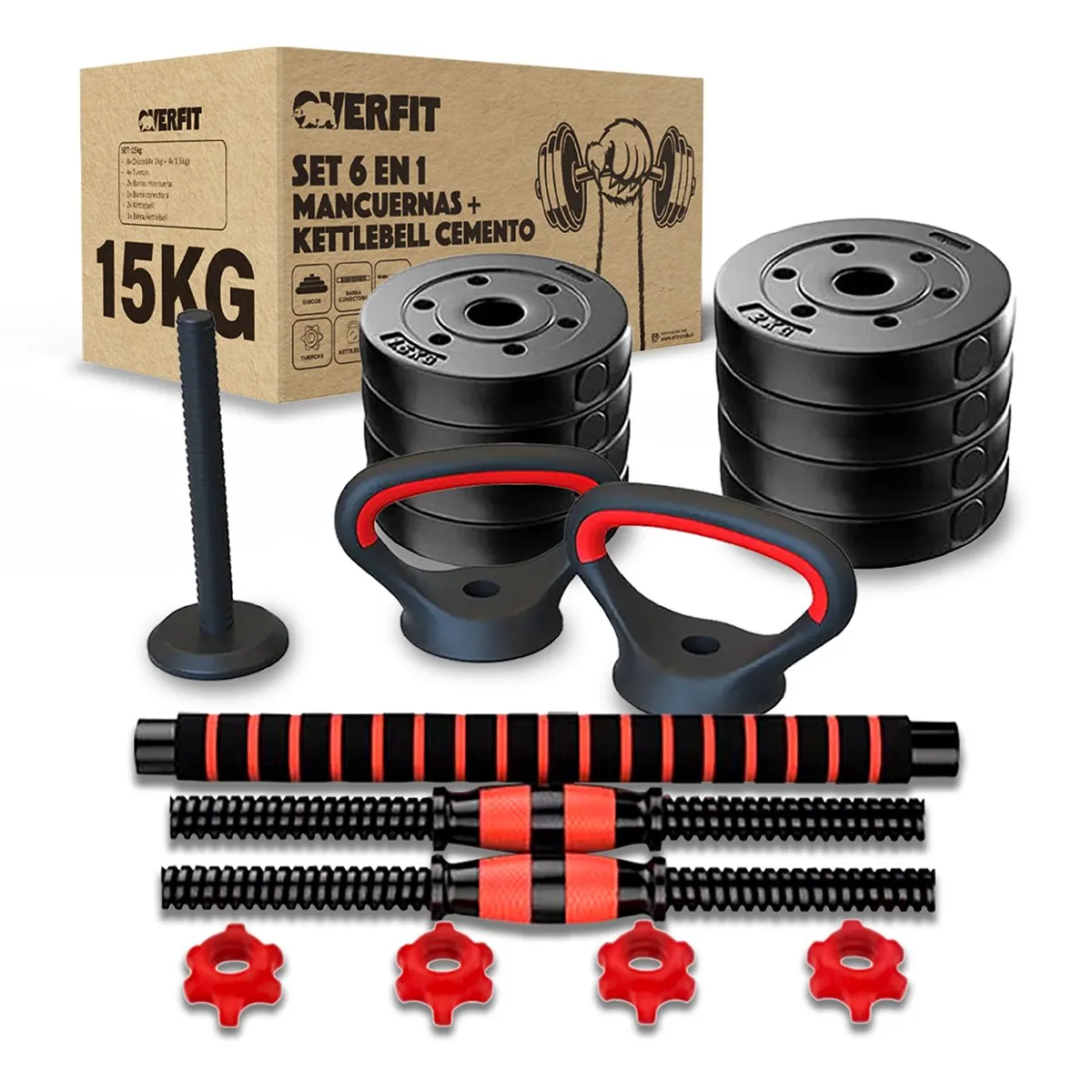 OVERFIT - Set Mancuernas + Barra + Kettlebell Unibles Overfit 15kg