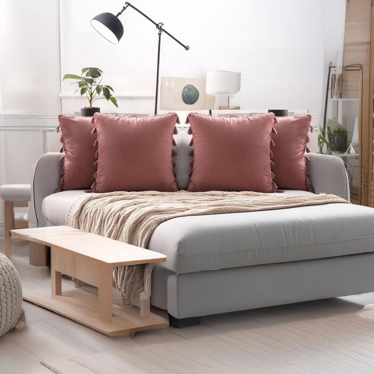 GENERICO - Funda Para Cojín 45x45 Decorativas Con Borla Frambuesa