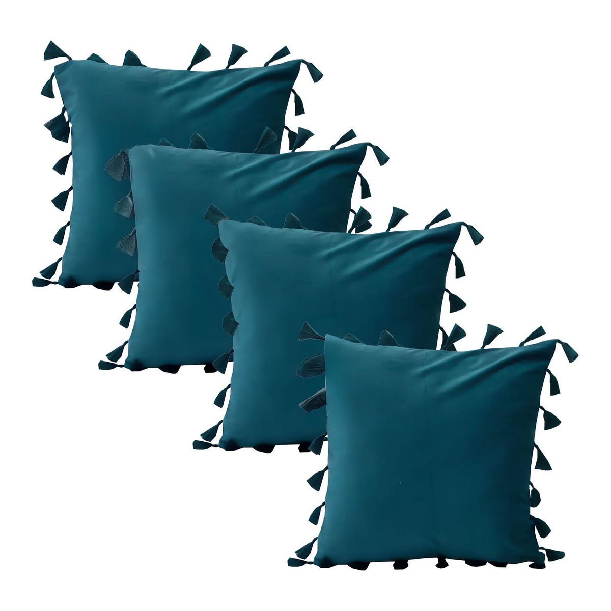 GENERICO - Fundas Para Cojín 45x45 Decorativas Con Borla Turquesa Pack 4U