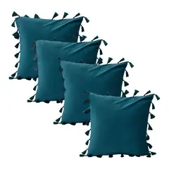 GENERICO - Fundas Para Cojín 45x45 Decorativas Con Borla Turquesa Pack 4U