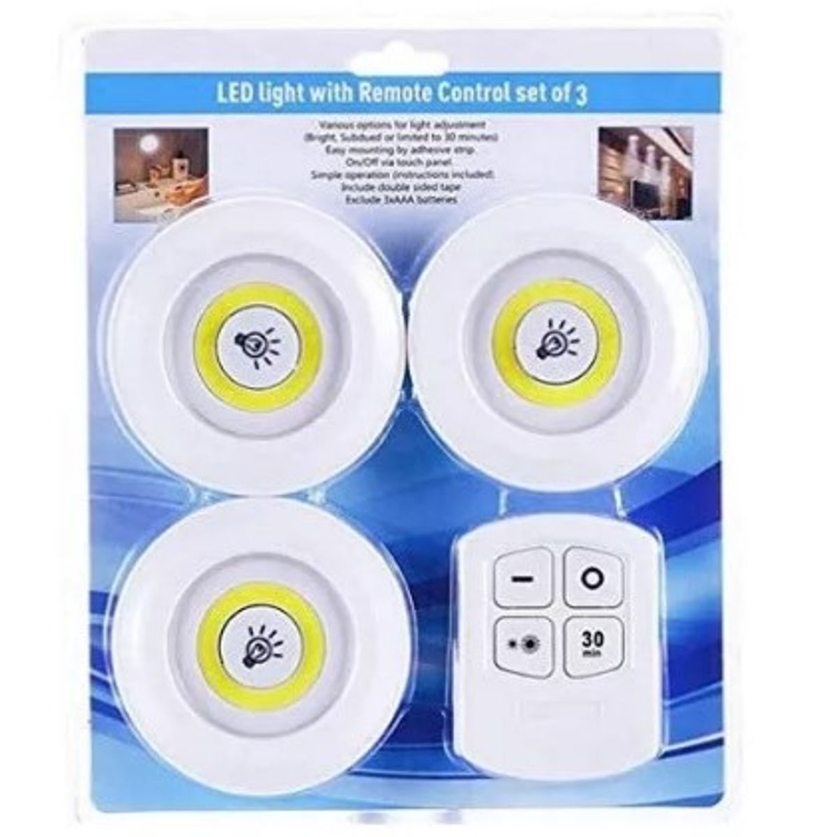GENERICO - X2 Set 3 Luz Led Inalambricas Control Remoto Timer Dimer