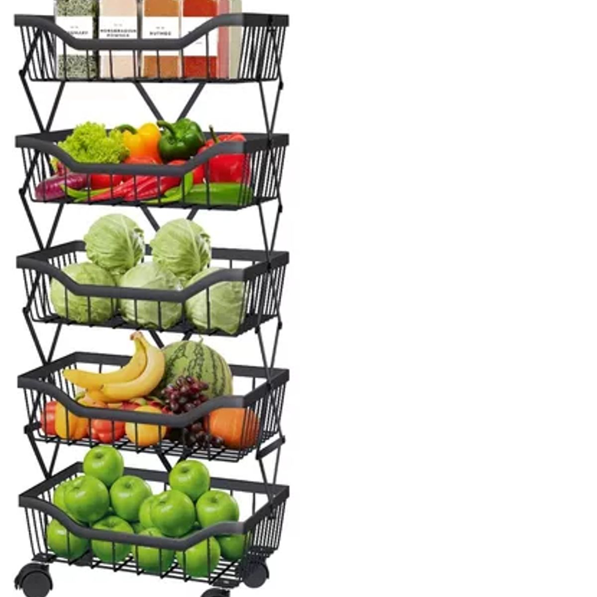 GENERICO - Carrito Verdulero Organizador 5 Cestas Estante Metálico Gira