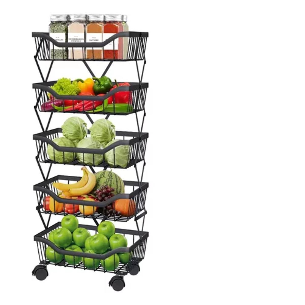 GENERICO - Carrito Verdulero Organizador 5 Cestas Estante Metálico Gira