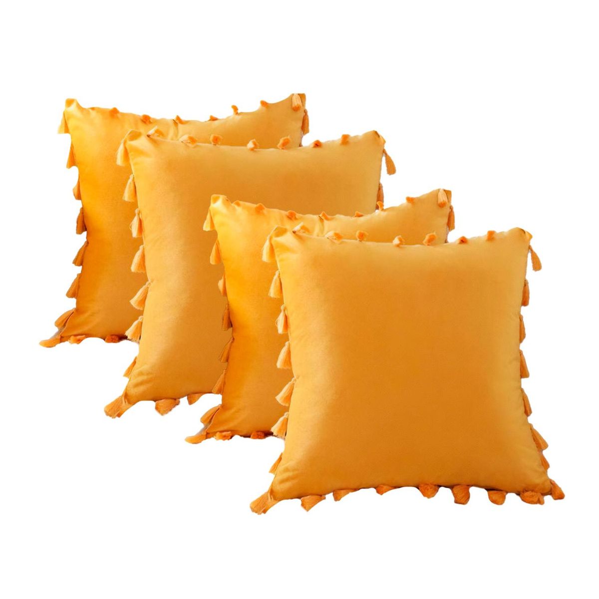 GENERICO - Fundas Para Cojín 45x45 Decorativas Con Borla Amarillo Pack 4U