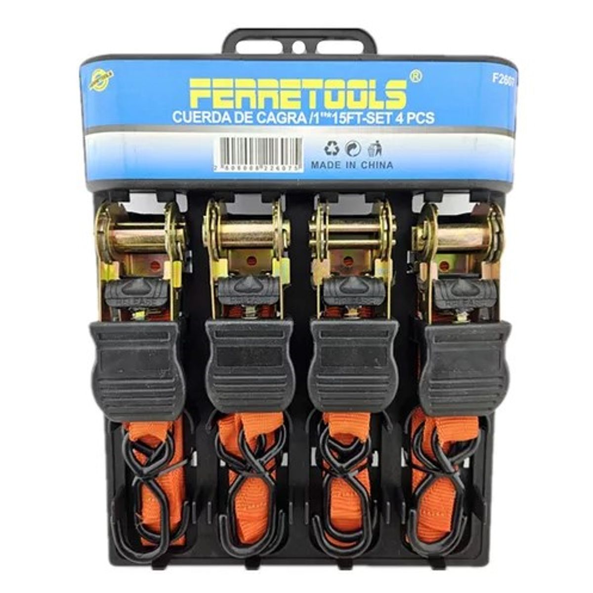 GENERICO - Juego 4 Eslinga Cinta Amarre Con Ratchet 1 Pulgx15 Ft Fts