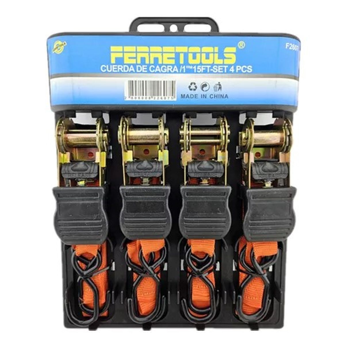 GENERICO - Juego 4 Eslinga Cinta Amarre Con Ratchet 1 Pulgx15 Ft Fts